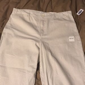 High rise pinstripe jeans